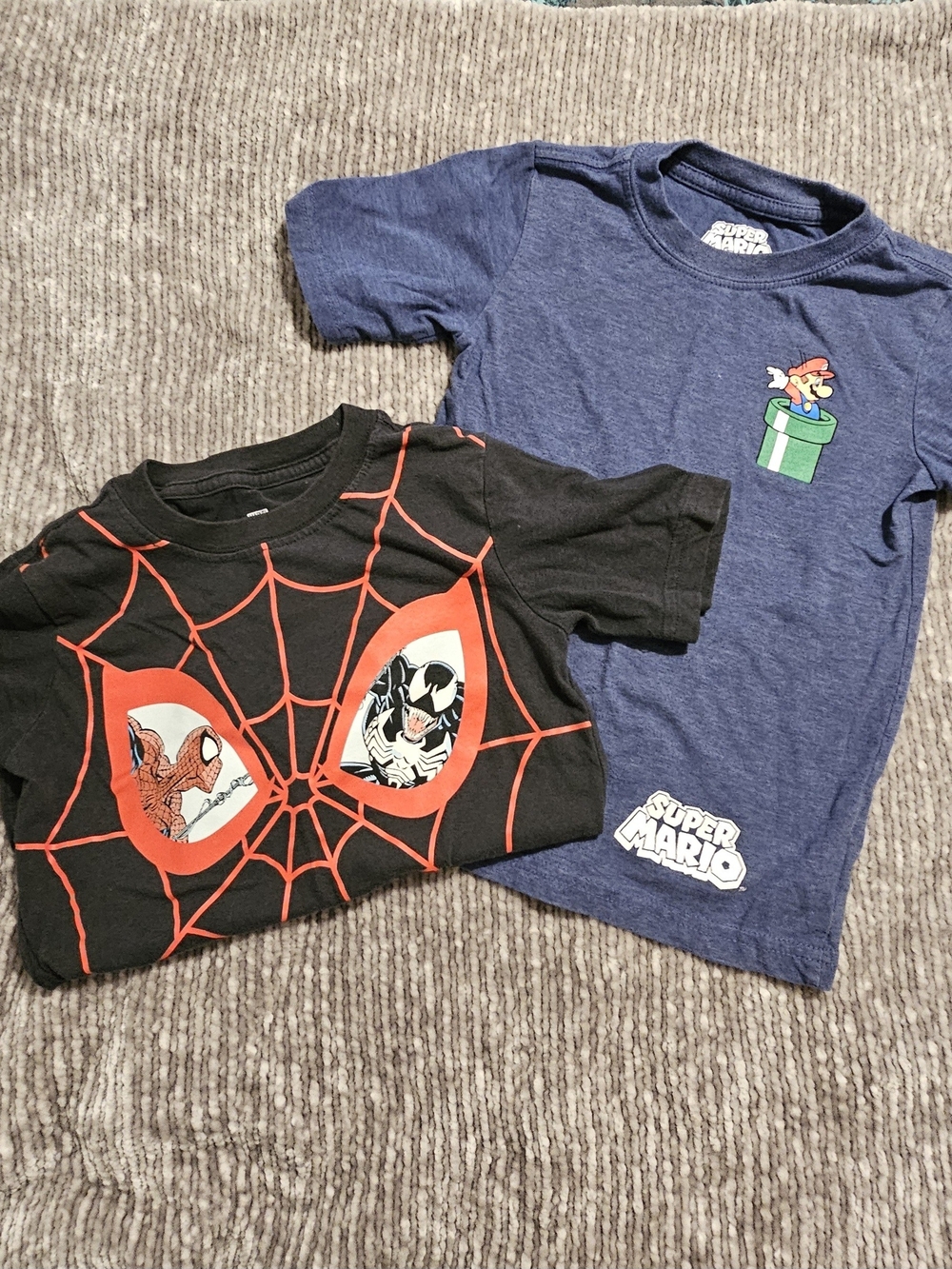 Lot Of 2 Licensed Boy's Spiderman And Mario Tees